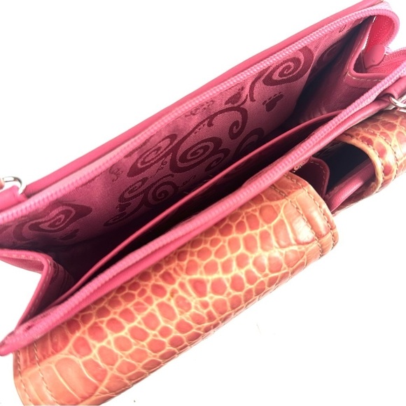 Brighton Crossbody Wallet Pink Mix Croc Canvas Leather Hearts Purse Vintage - Picture 13 of 13